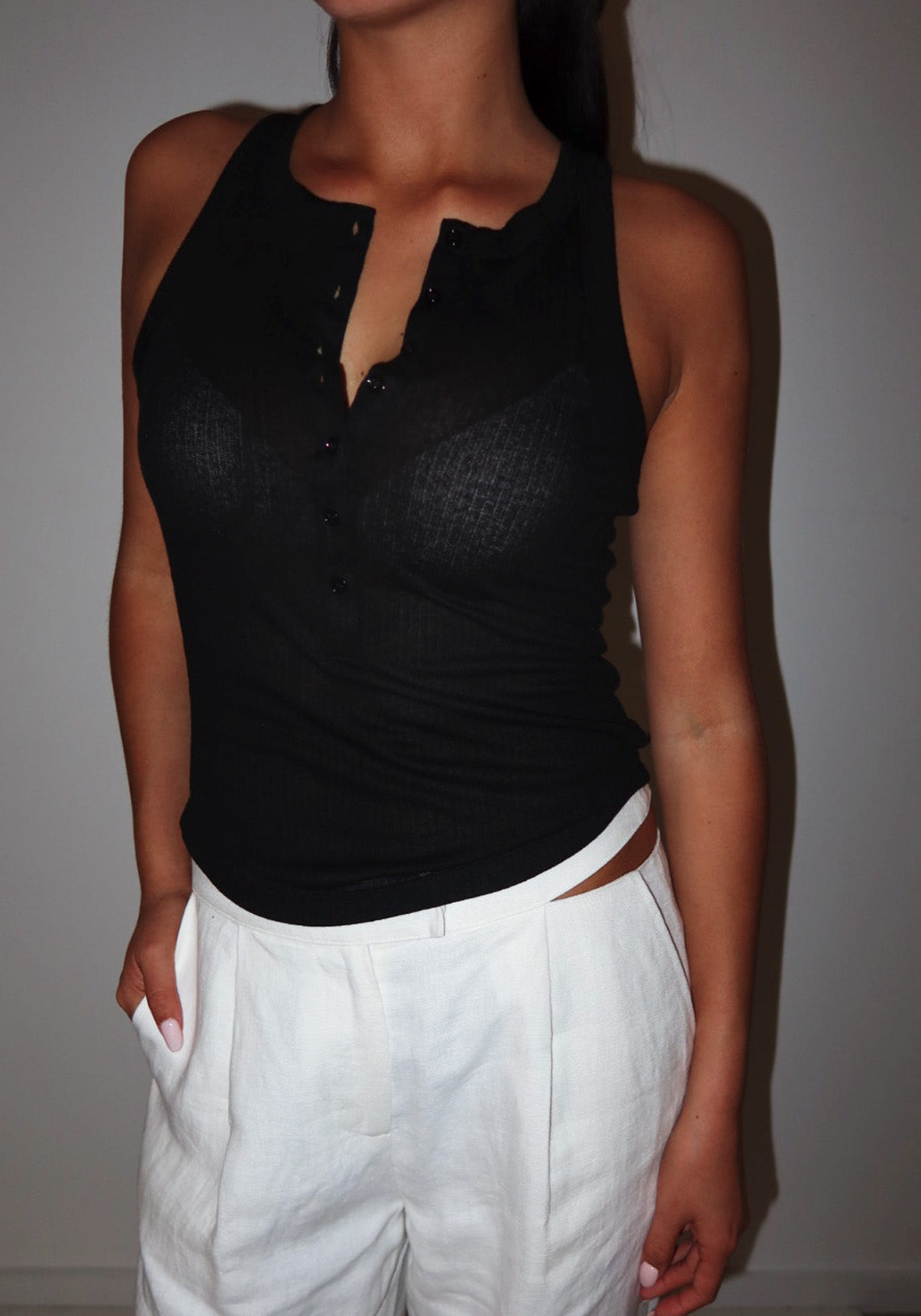 Fine Henley Classic Tank Black