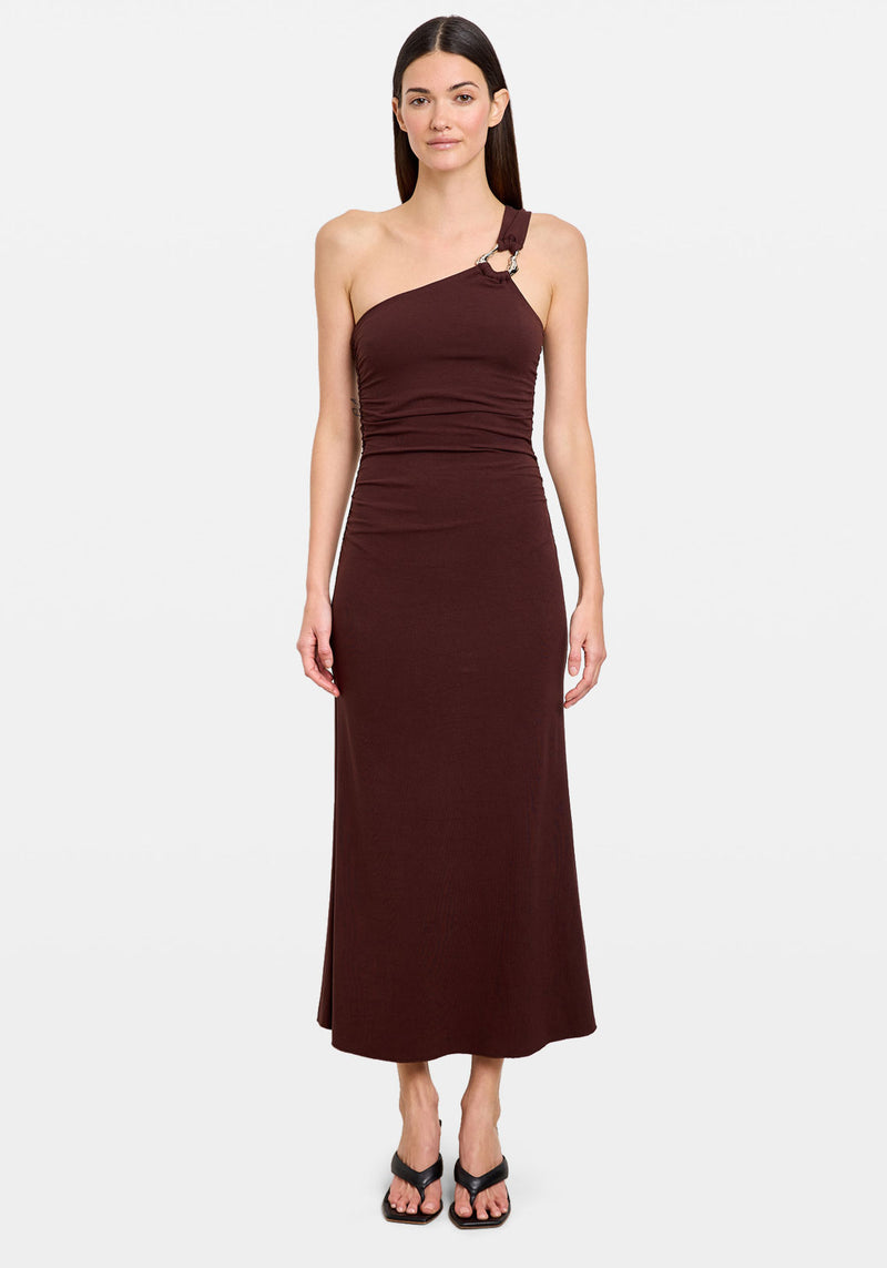 ORGANIC HARDWARE MIDI DRESS COFFEE/SILVER