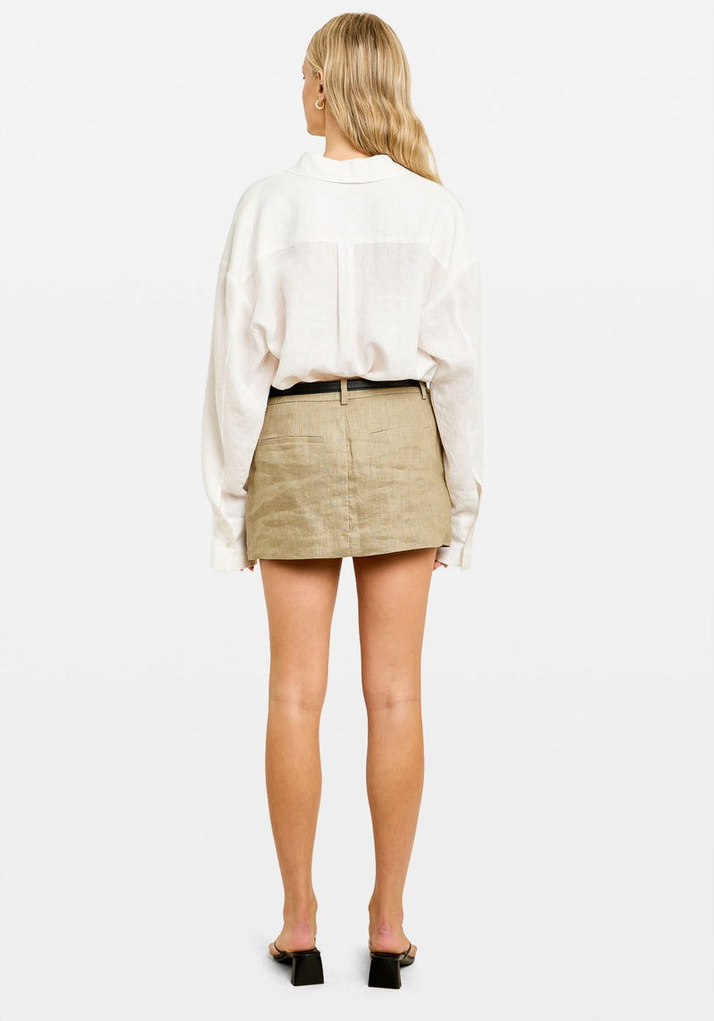 LINEN MINI SKIRT OLIVE