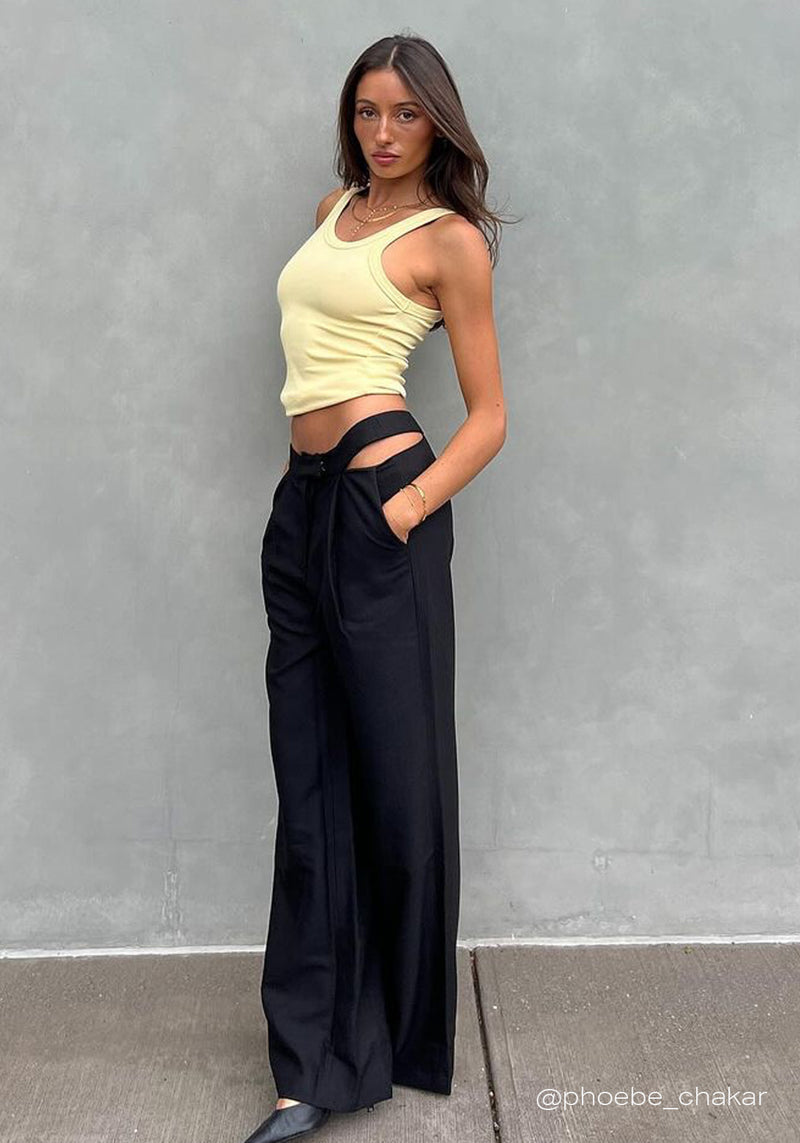 LOW RISE ASYMMETRIC CUTOUT PANT BLACK