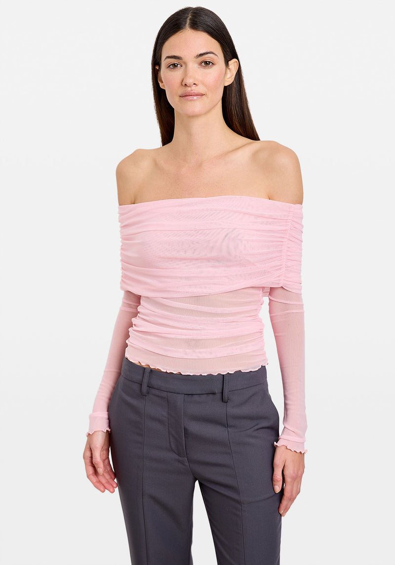 MESH OVERLAY LS TOP PALE PINK