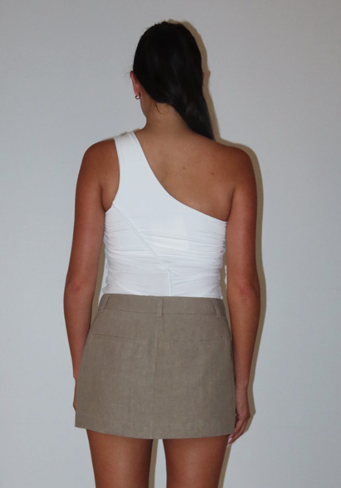 One Shoulder Ruched Top White
