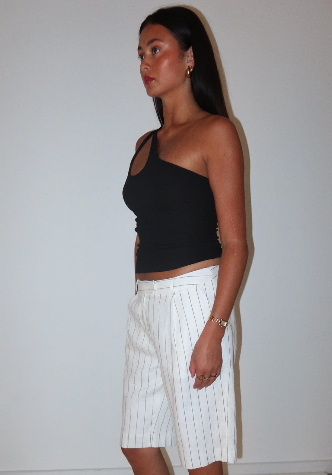 Pinstripe Linen Bermuda Short White