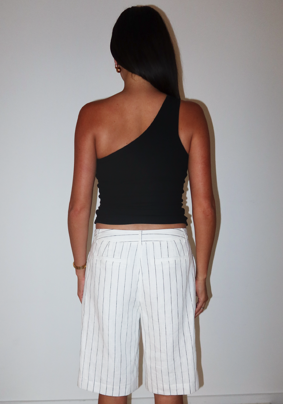 Pinstripe Linen Bermuda Short White