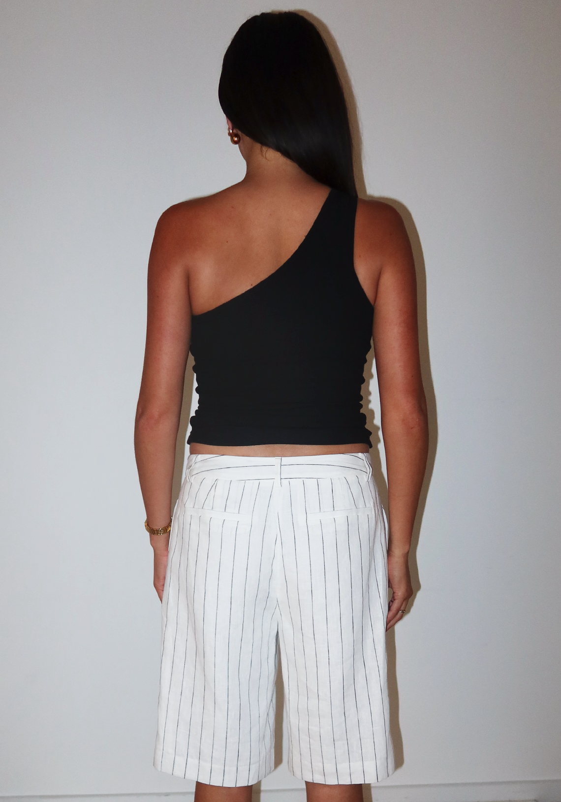 Pinstripe Linen Bermuda Short White