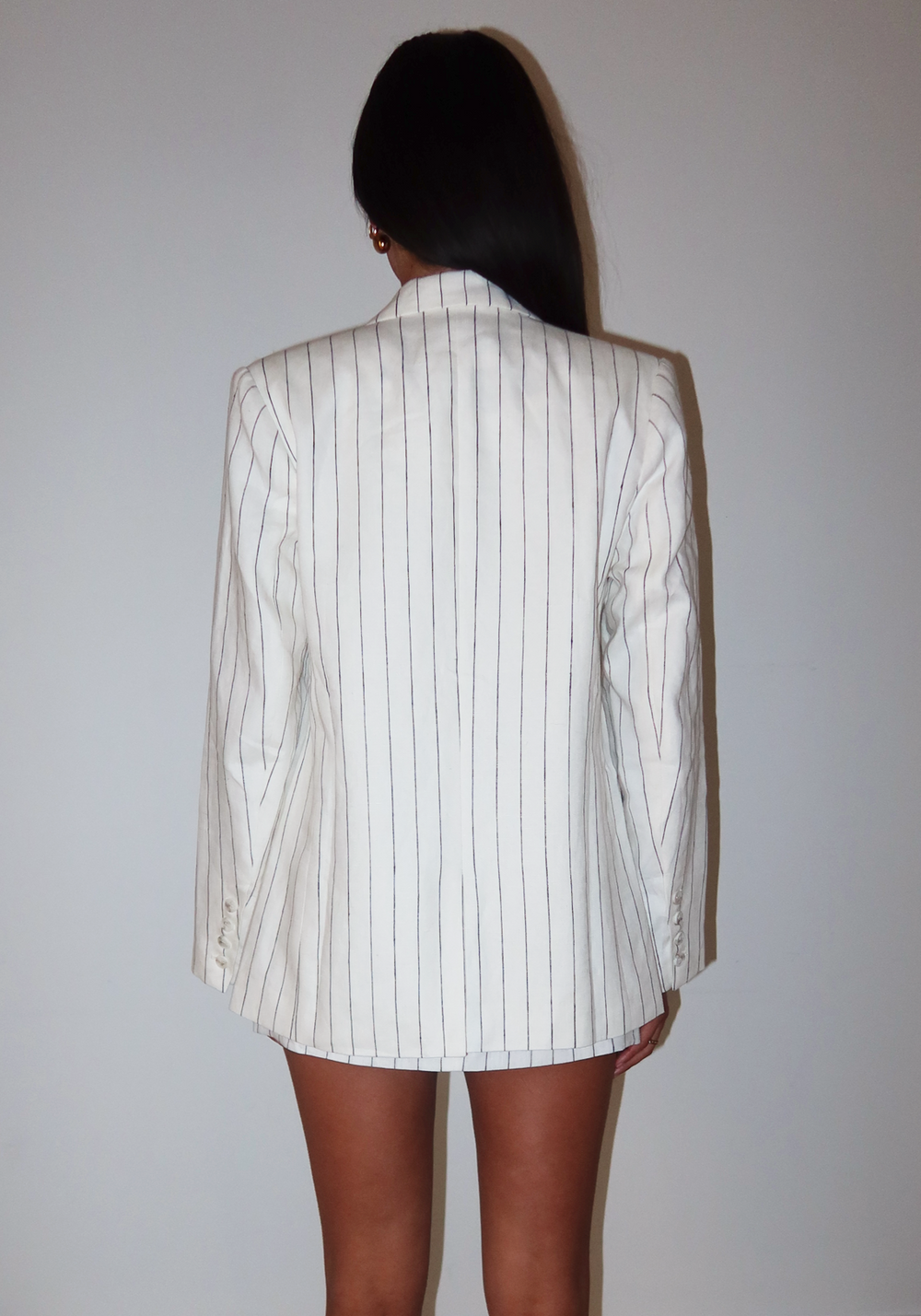 PINSTRIPE LINEN BLAZER WHITE