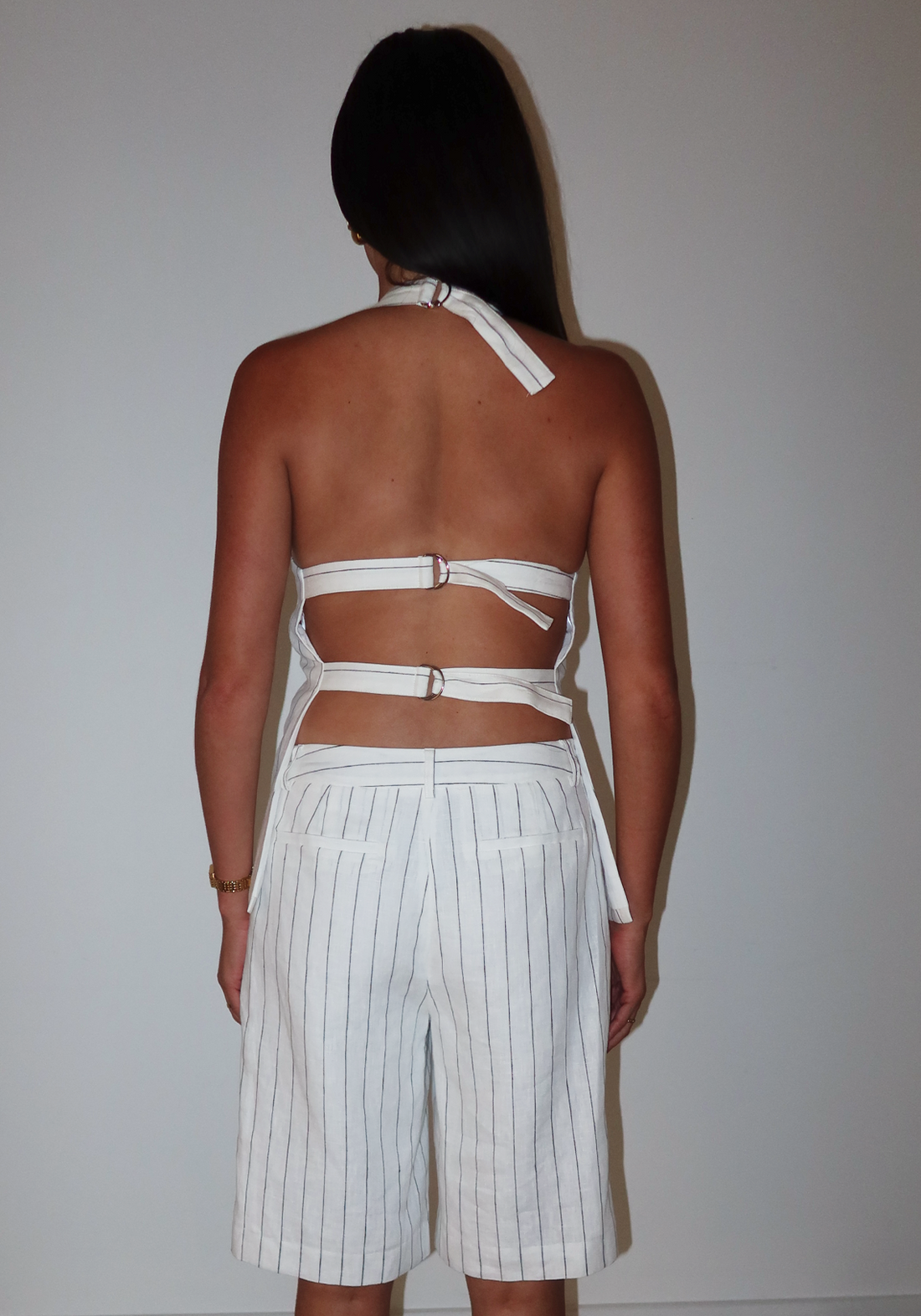 Pinstripe Linen Vest White