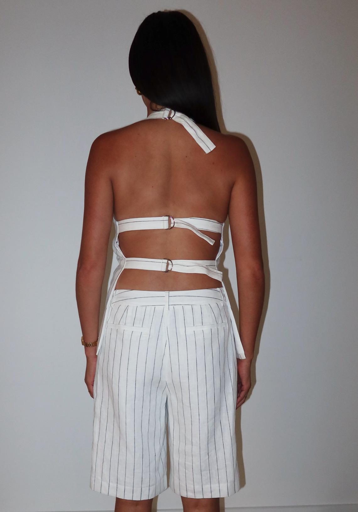 Pinstripe Linen Vest White