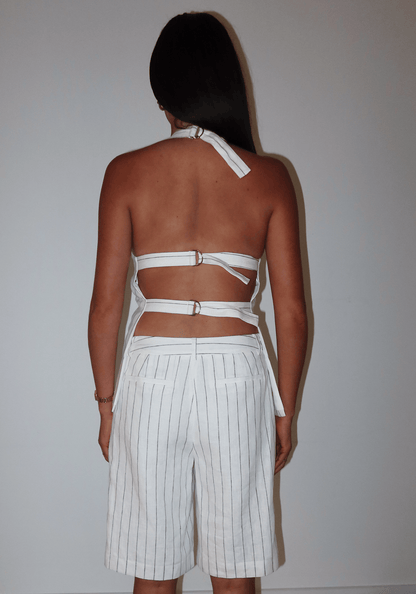 Pinstripe Linen Vest White
