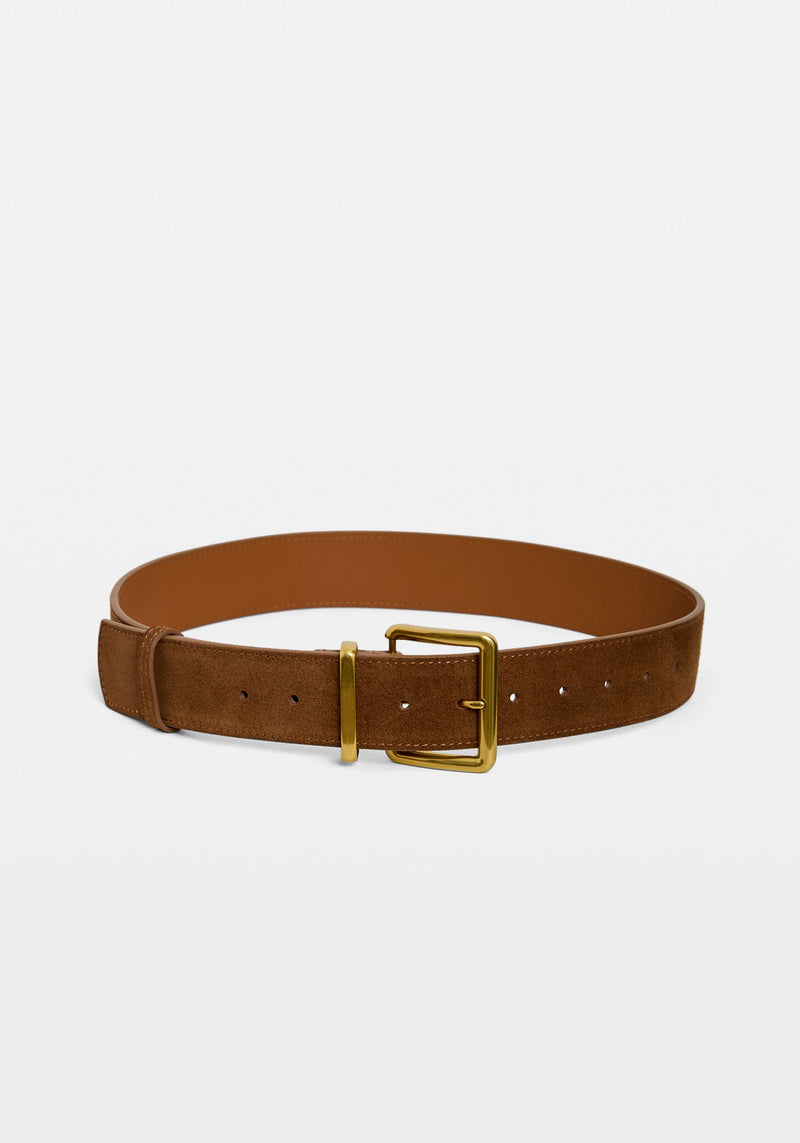 SUEDE BELT TAN / GOLD