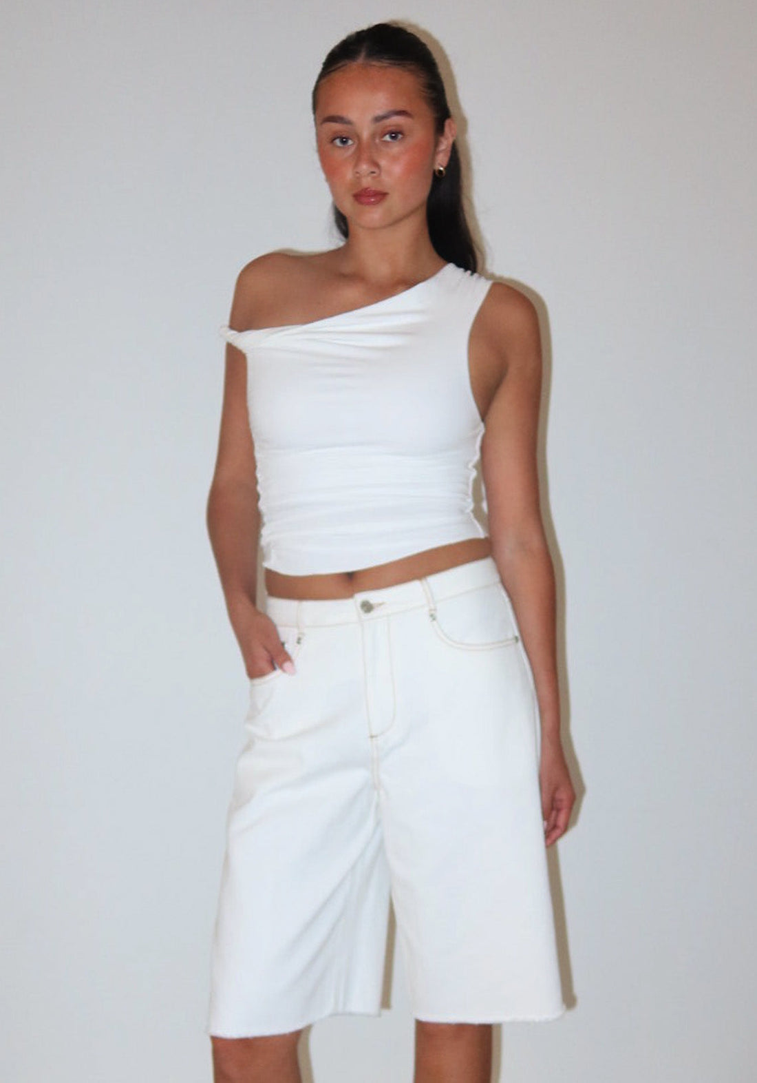 Twist Drape Top White