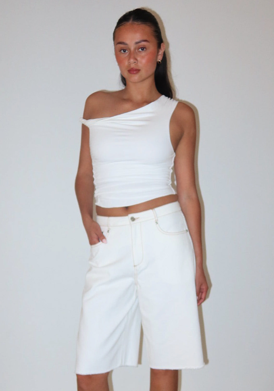 Twist Drape Top White