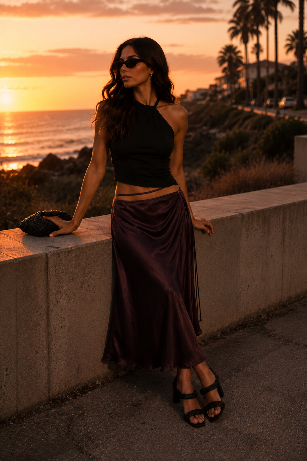 Chosen By Tuchuzy Satin strap midi skirt