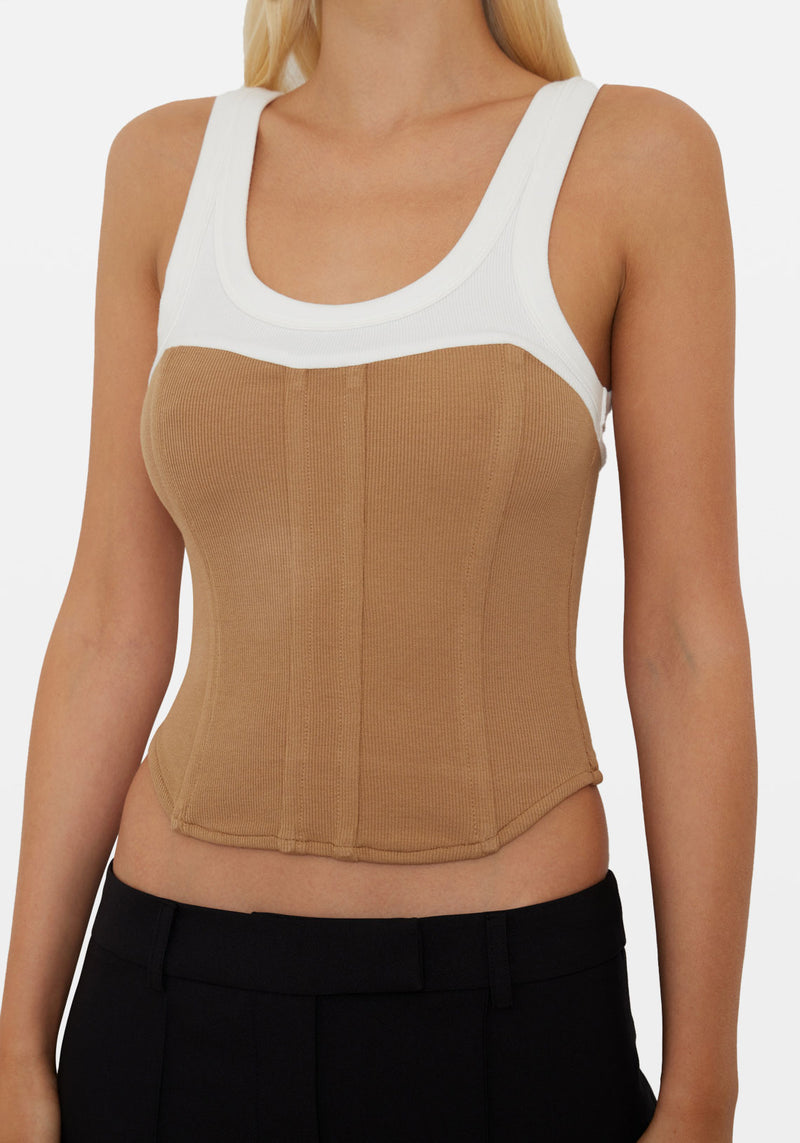 CORSET BODICE TANK TAN/WHITE