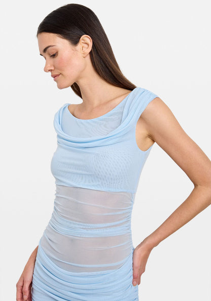 Draped Sash Mini Dress Sky