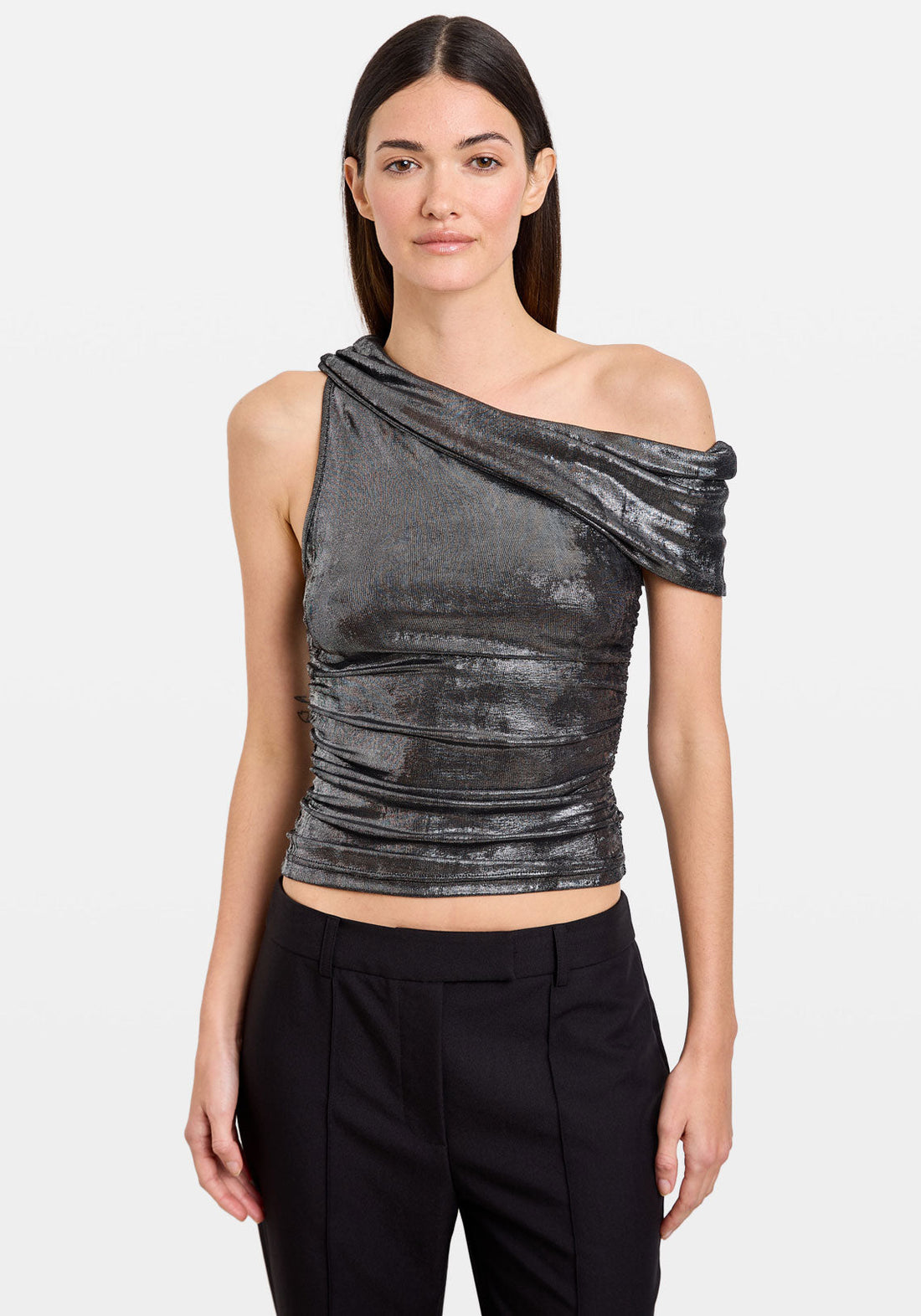 Lurex Asymm Top Gunmetal