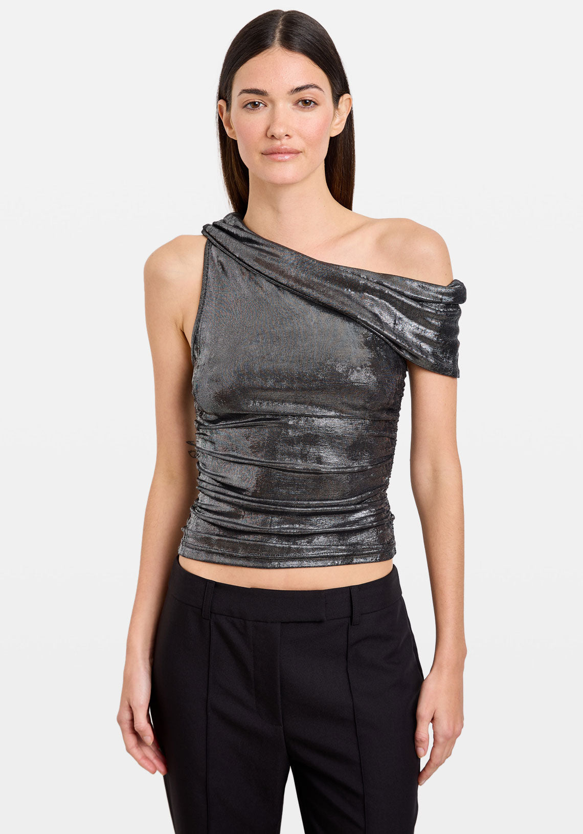 Lurex Asymm Top Gunmetal