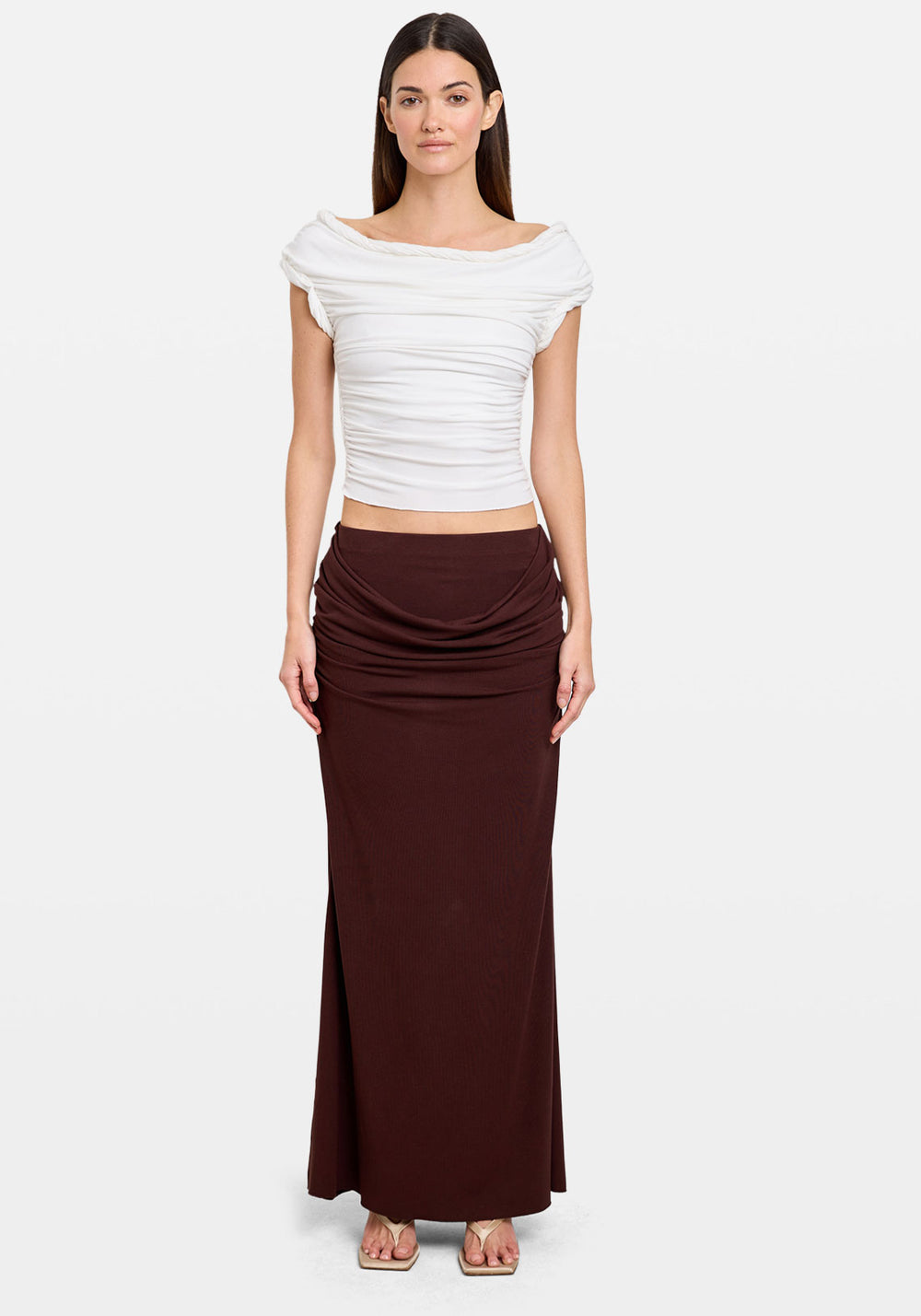 Pre-Order | DRAPED COWL SKIRT COFFEE