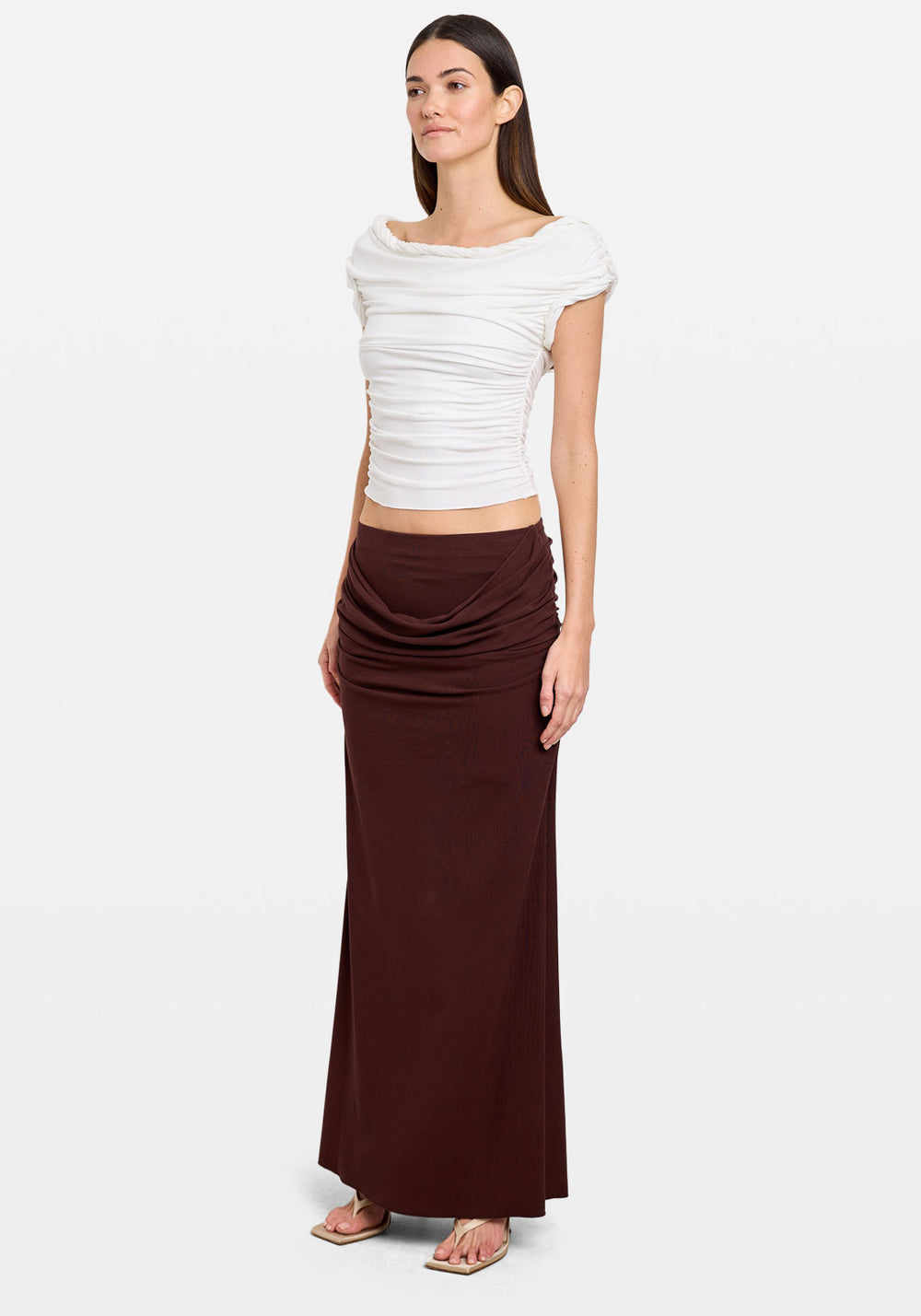 Pre-Order | DRAPED COWL SKIRT COFFEE