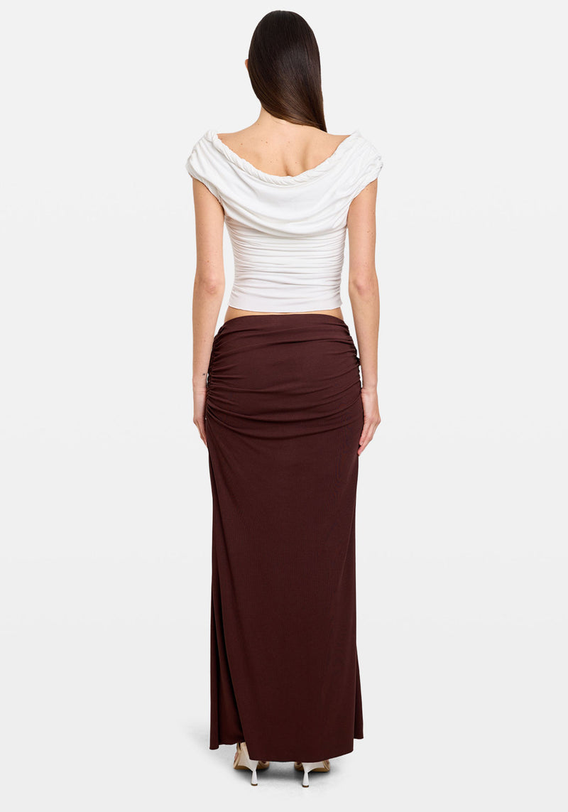 Pre-Order | DRAPED COWL SKIRT COFFEE