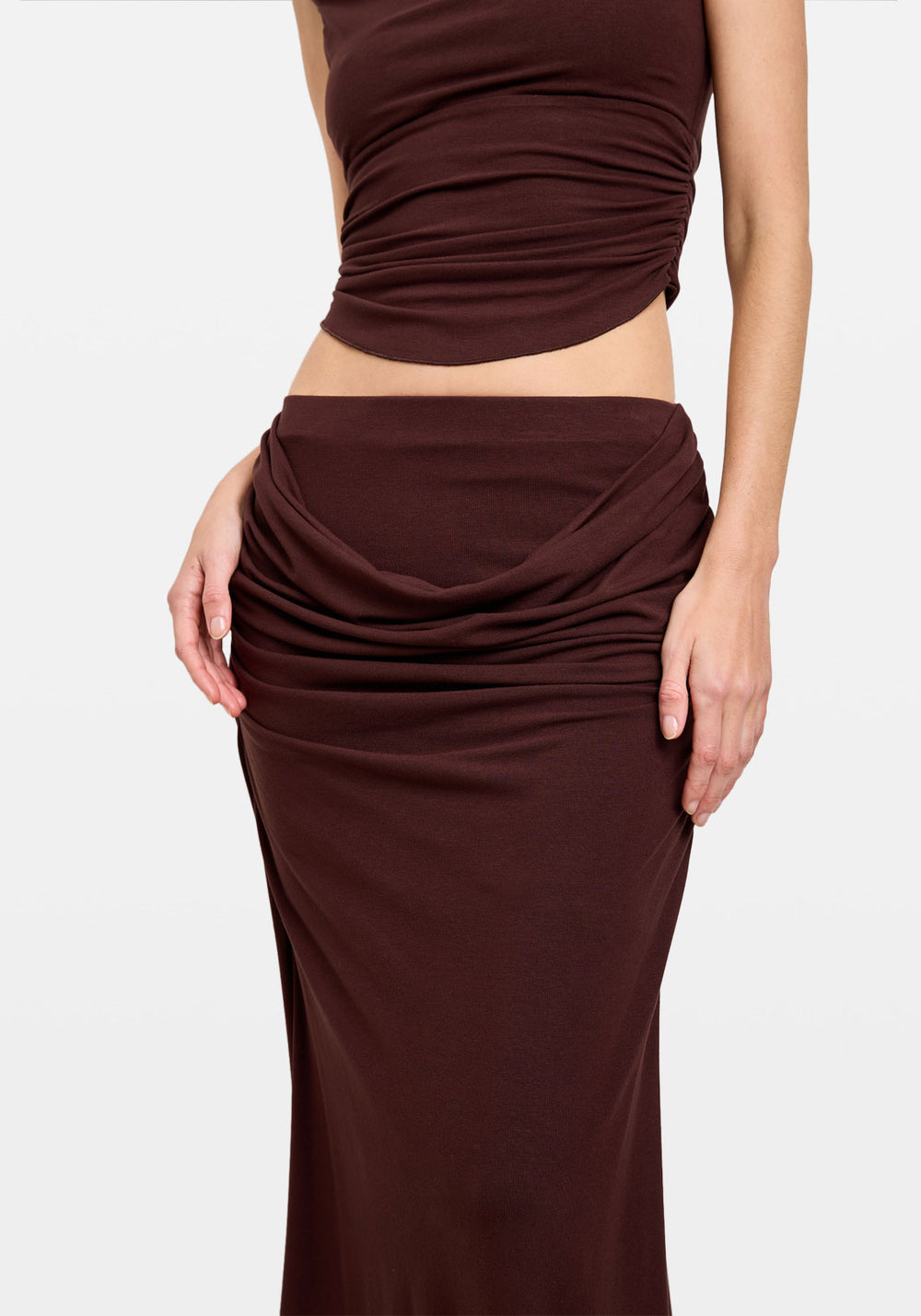 Pre-Order | DRAPED COWL SKIRT COFFEE