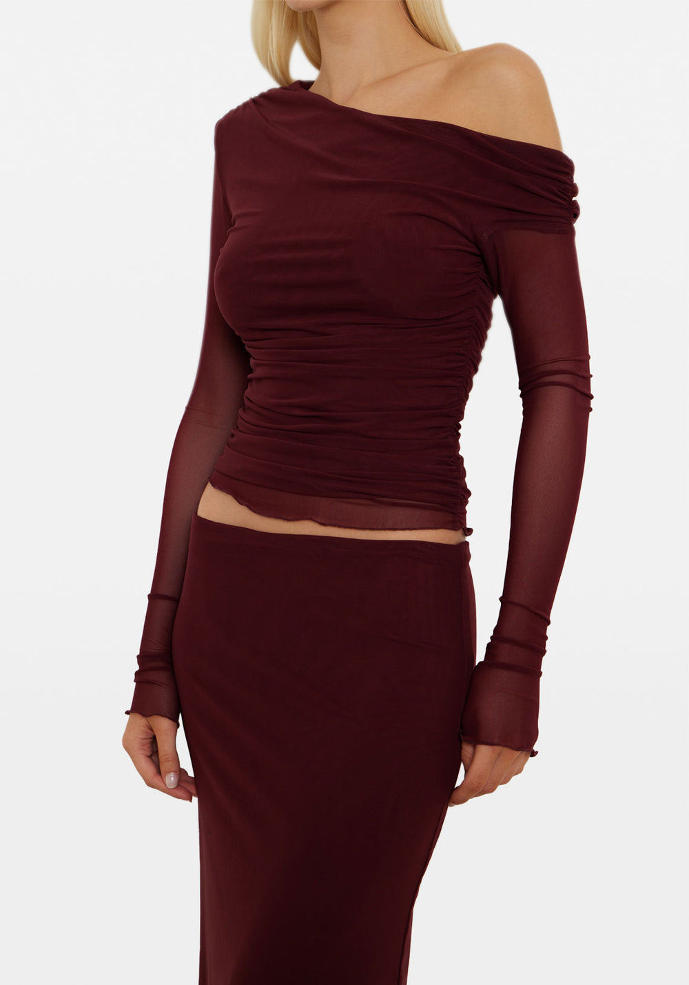 ASYMMETRIC MESH LS TOP CHERRY