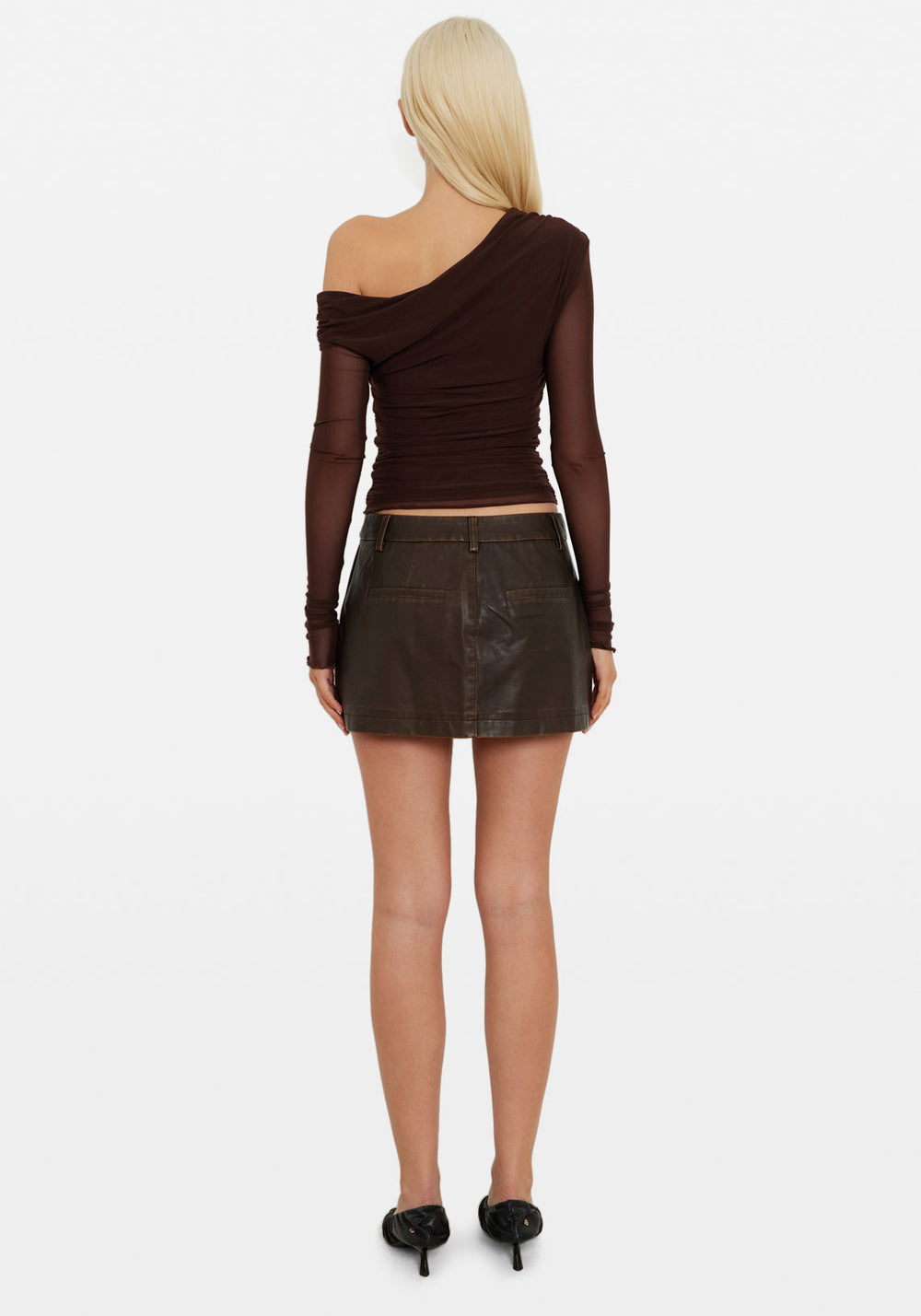 ASYMMETRIC MESH LS TOP COFFEE