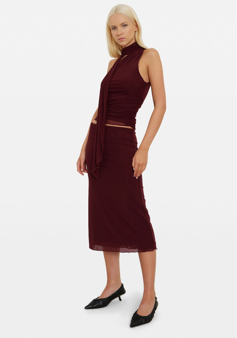 MESH MIDI SKIRT CHERRY