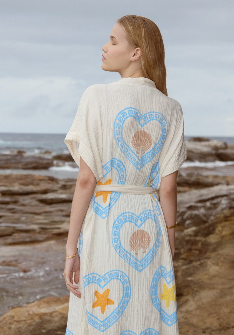 LONG ROBE NATURAL LIGHT BLUE HEART/SEA STAR