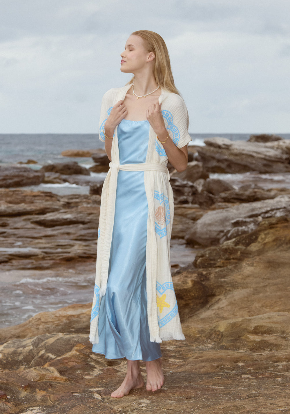 LONG ROBE NATURAL LIGHT BLUE HEART/SEA STAR