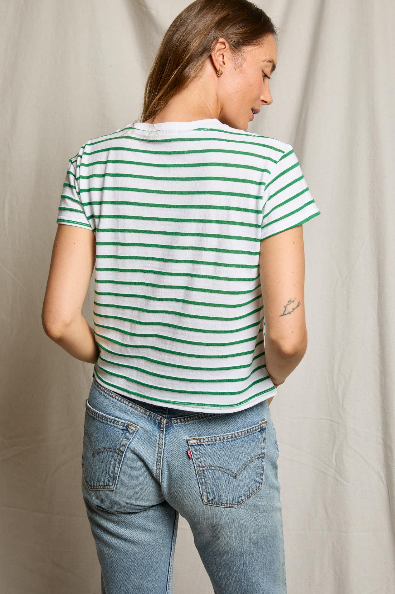 Everett boxy Crewneck Tee Grass Stripe
