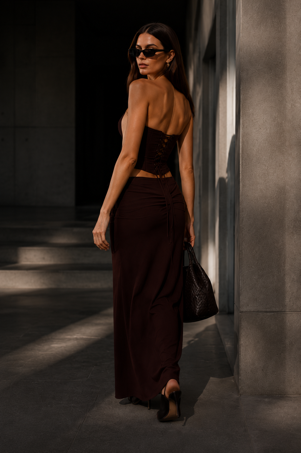 Chosen Draped Cowl Skirt Coffee