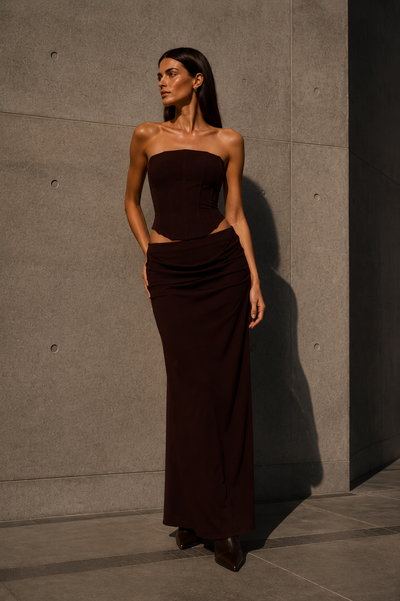 Chosen By Tuchuzy Draped Cowl Skirt Coffee