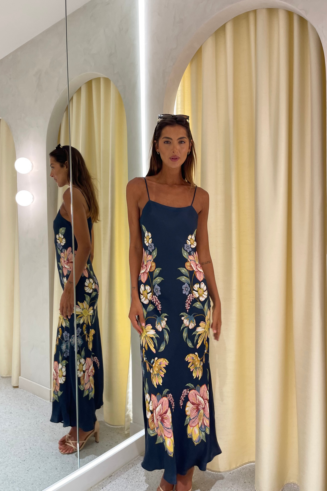 Farm Rio Maira Floral Dark Blue Maxi Dress
