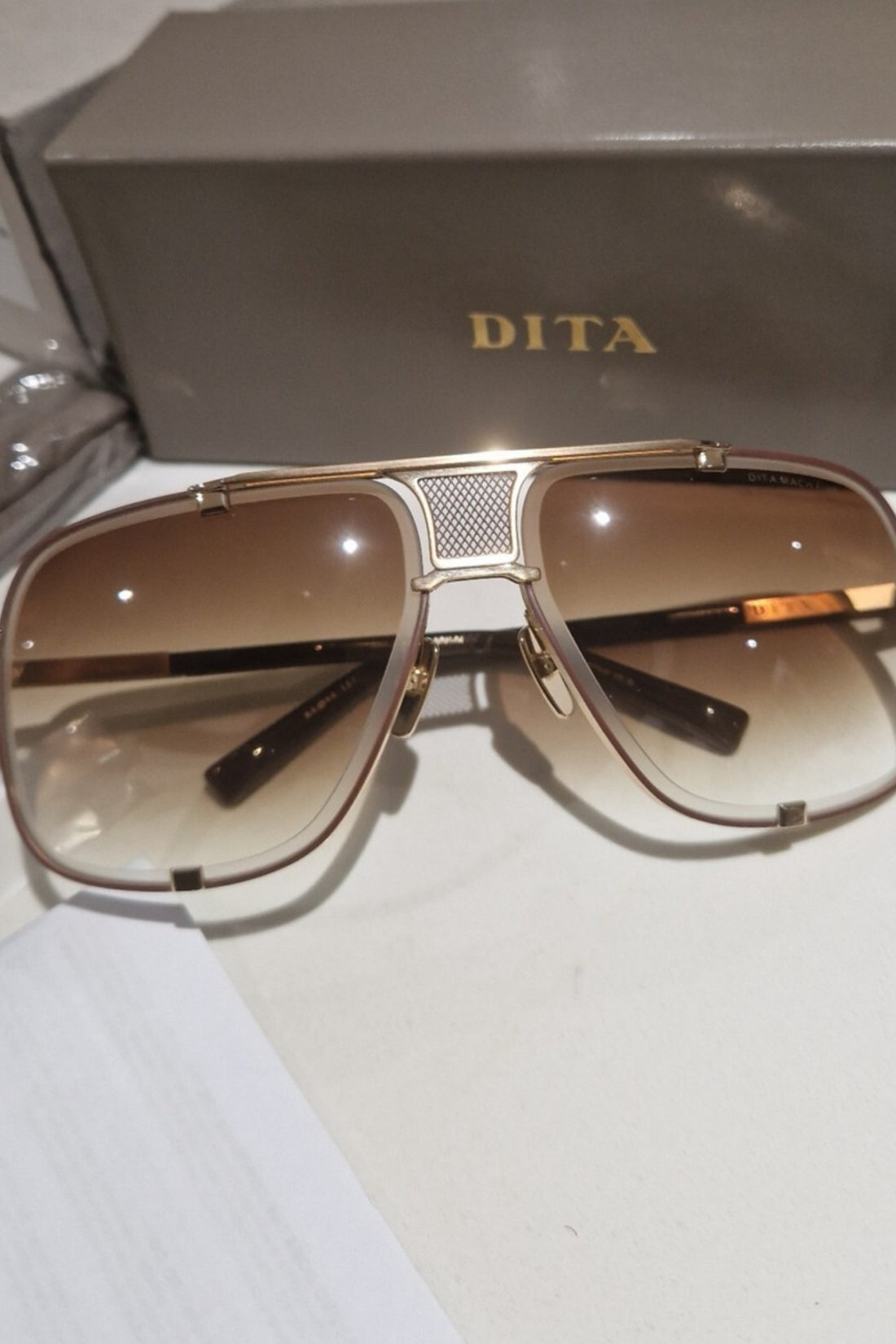 Dita Mach-Five Brushed White Gold/Brown