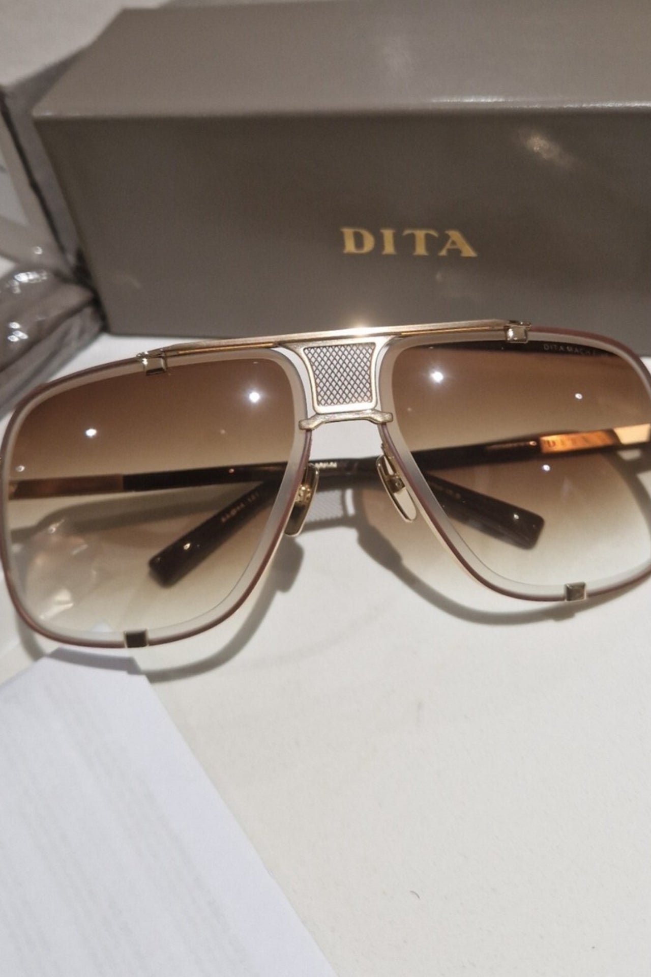Dita Mach-Five Brushed White Gold/Brown