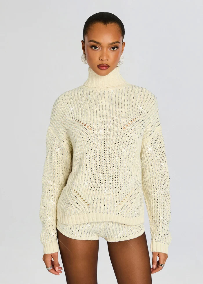 Camden Embellished Sweater Ivory/Silver