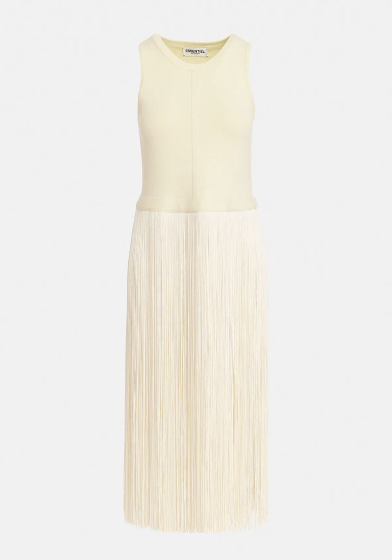 Ecru Knitted Top with Long Fringes