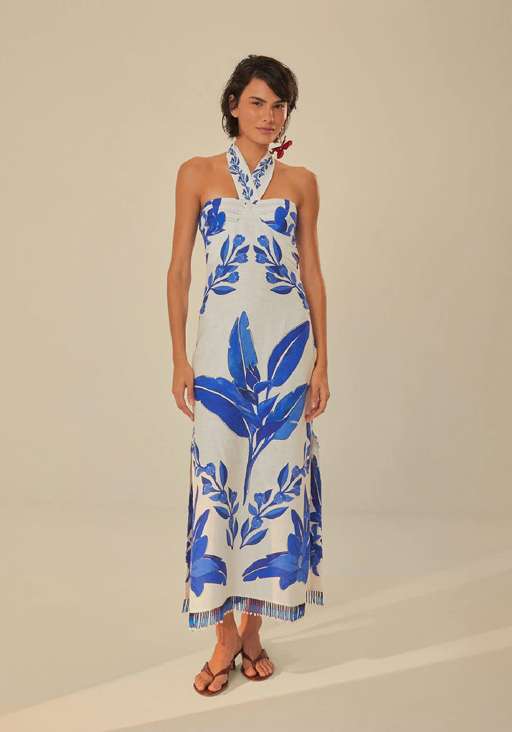 BLUE YARD OFF-WHITE SLEEVELESS MAXI DRESS