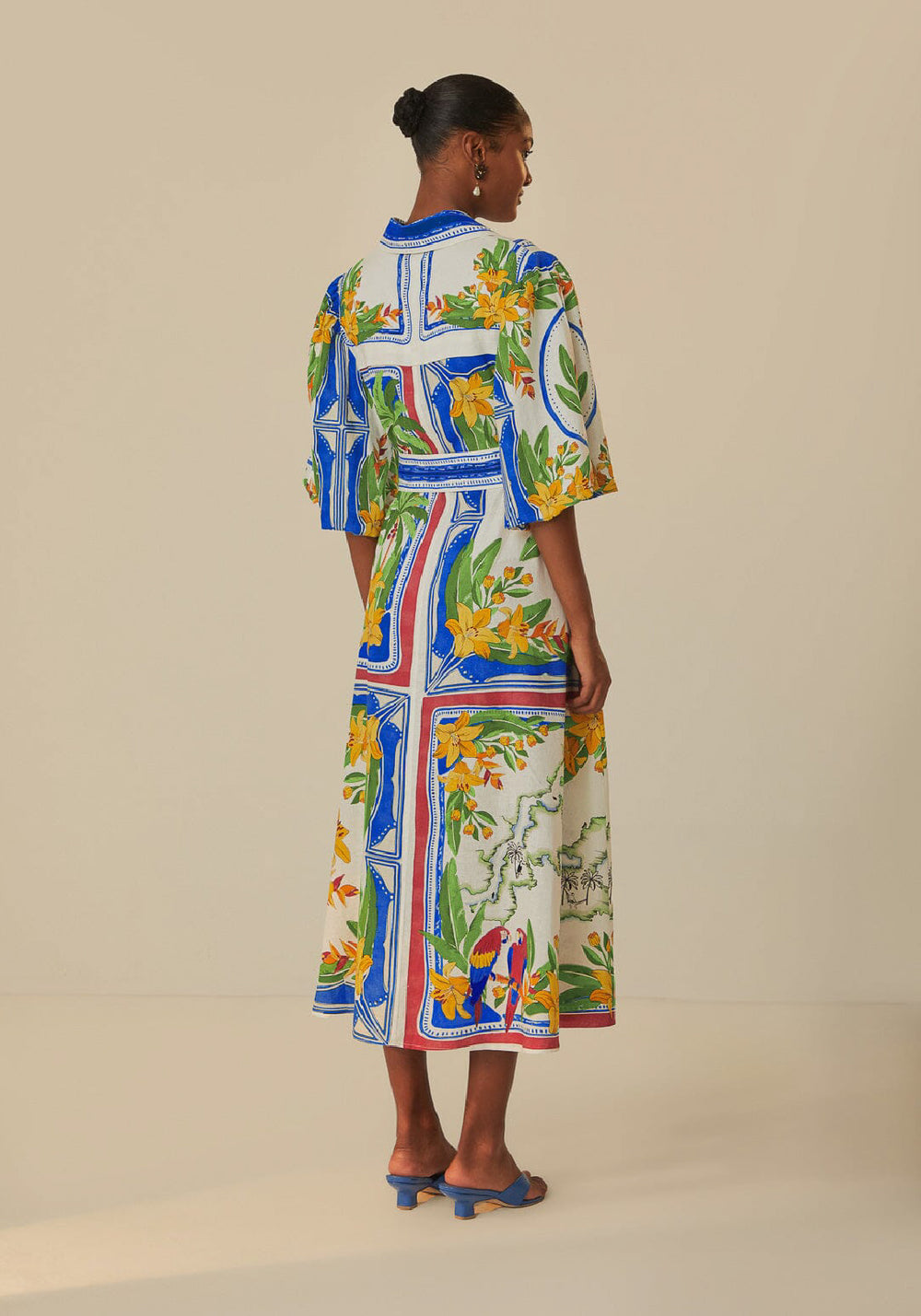 TROPICAL DESTINATION OFF-WHITE MIDI DRESS