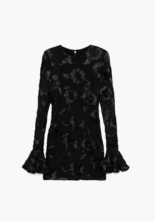 FLOWER MESH MINI DRESS BLACK