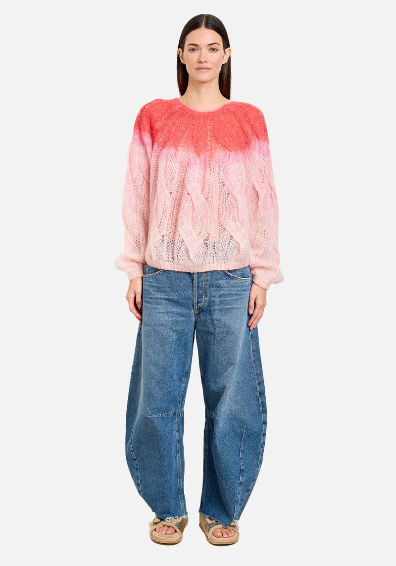 DIP-DYED MOHAIR CABLE KNIT SWEATER CERISE