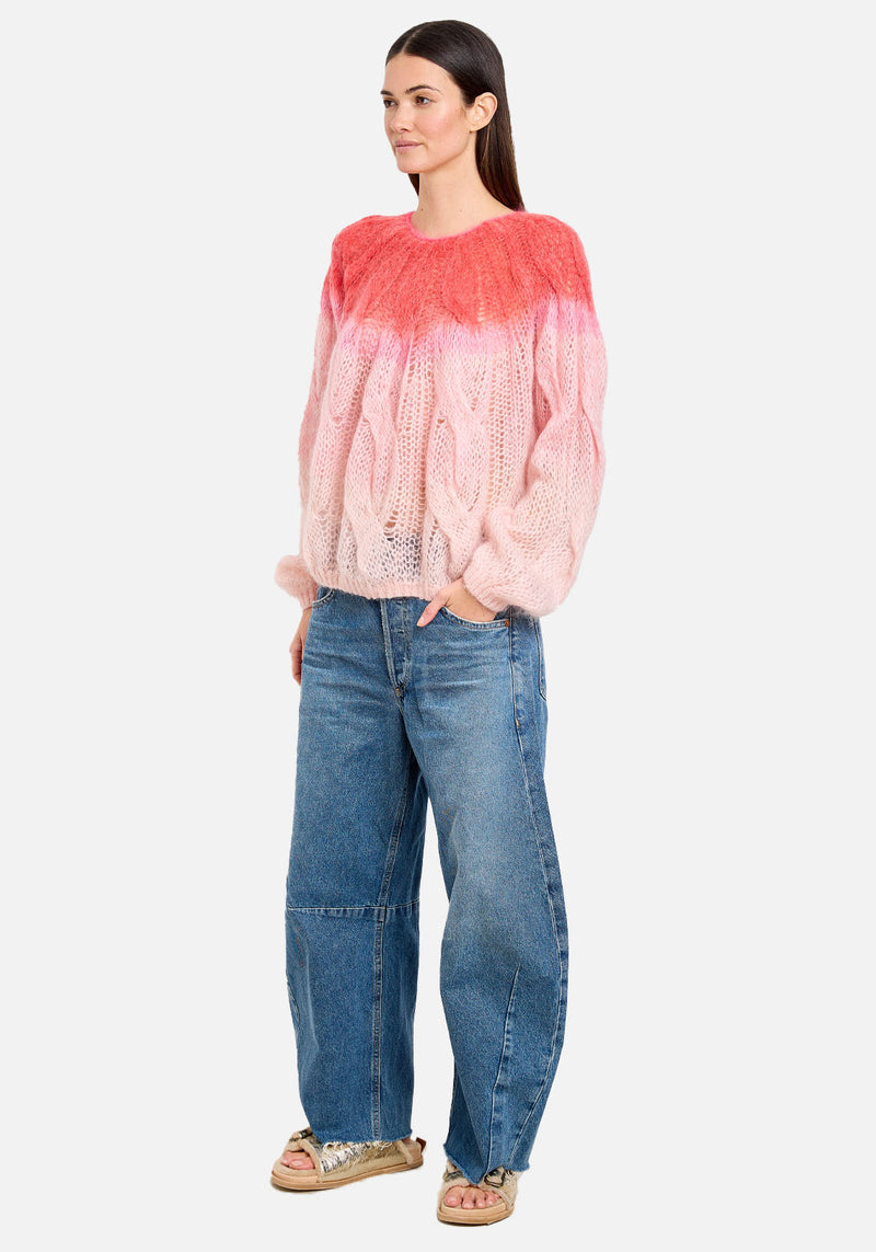 DIP-DYED MOHAIR CABLE KNIT SWEATER CERISE