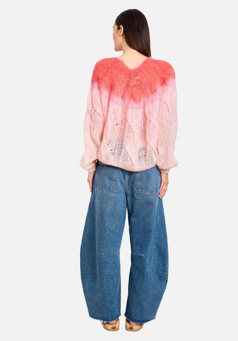 DIP-DYED MOHAIR CABLE KNIT SWEATER CERISE