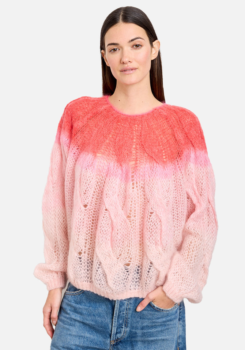 DIP-DYED MOHAIR CABLE KNIT SWEATER CERISE