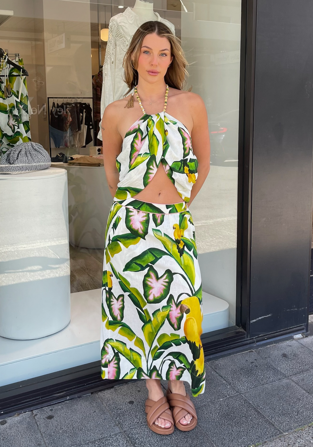 SUMMER FOLIAGE OFF WHITE CROPPED TOP