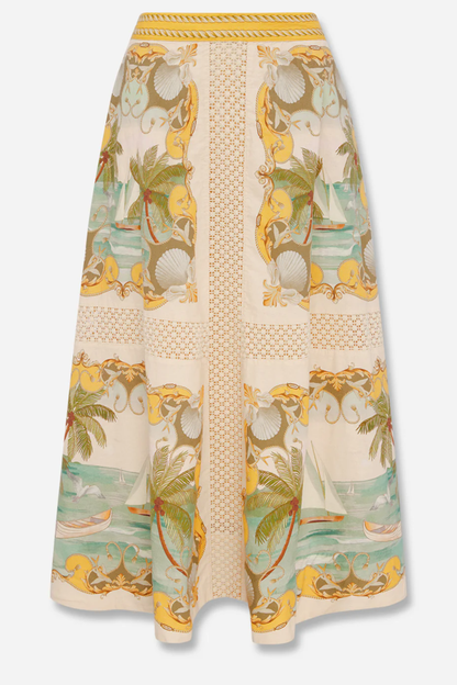 Royal Sea Multicolor Crochet Detail Midi Skirt