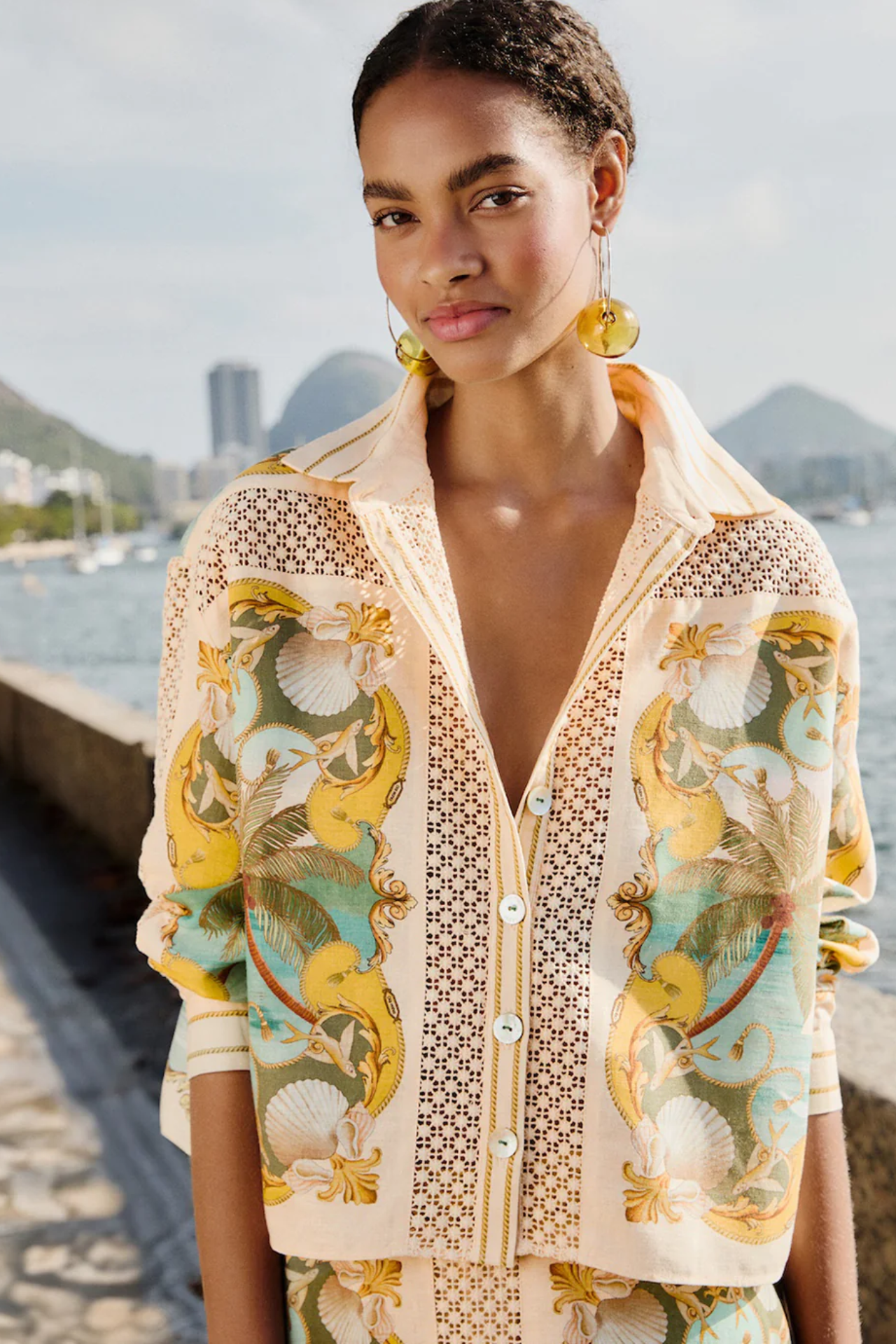 Royal Sea Multicolor Crochet Detail Shirt