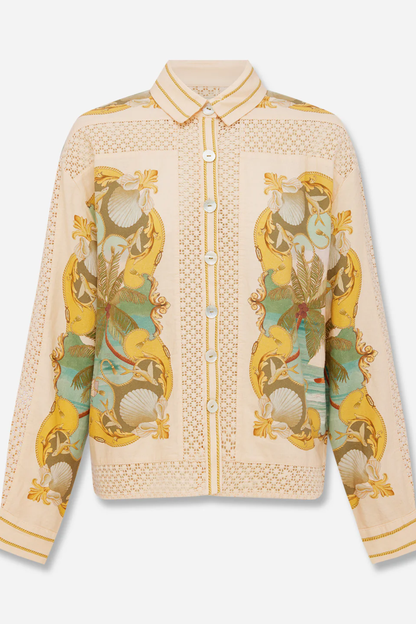 Royal Sea Multicolor Crochet Detail Shirt