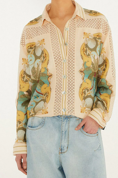 Royal Sea Multicolor Crochet Detail Shirt